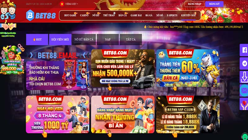 Nhiều ưu đãi khuyến mãi hâp dẫn bet88.com